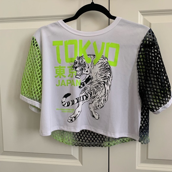 SET OF 2 NEON TEES ( body suit and mesh crop top) - Picture 2 of 5